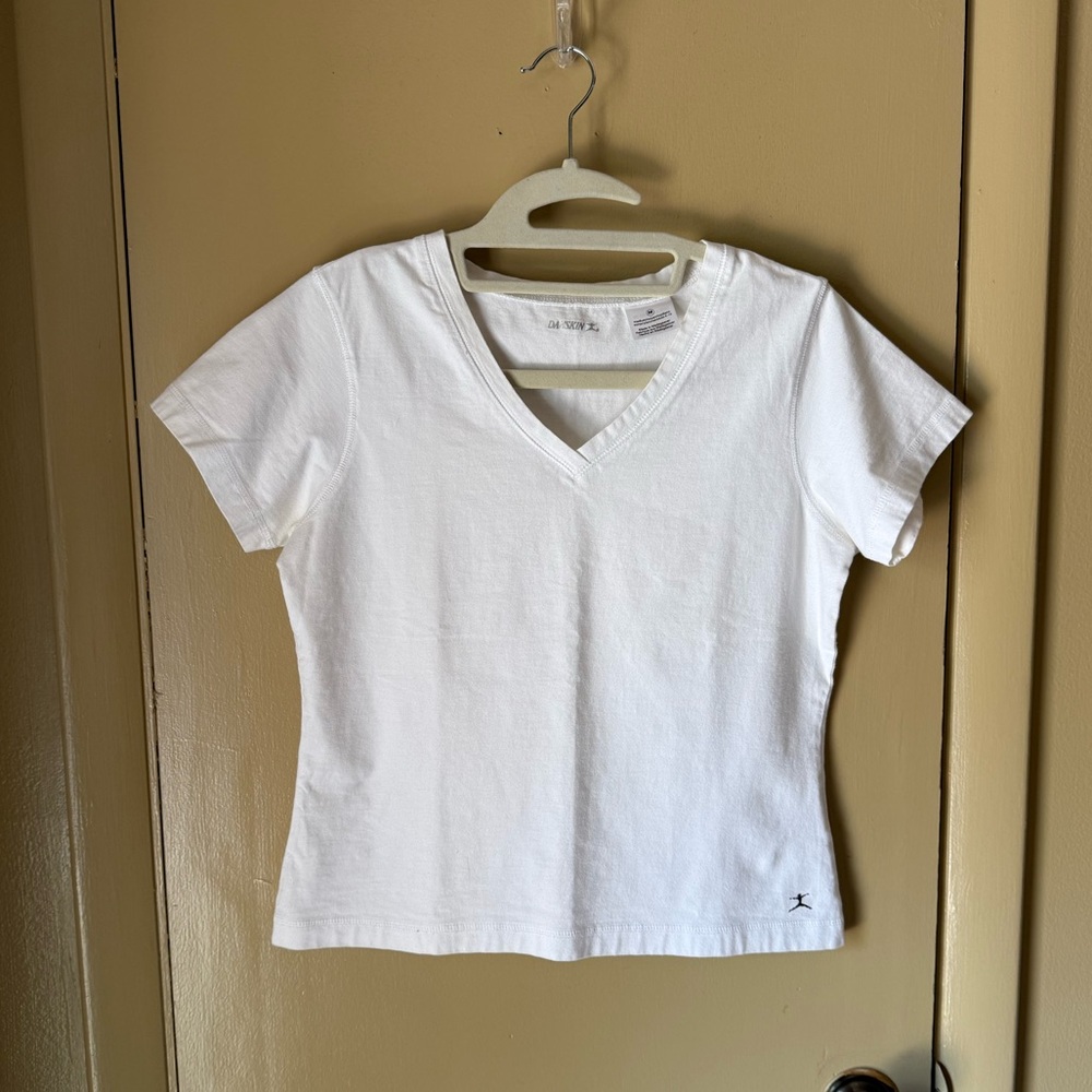 Danskin White V-Neck Short Sleeve Tee